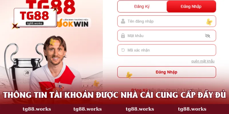 Thông tin tài khoản được nhà cái cung cấp đầy đủ