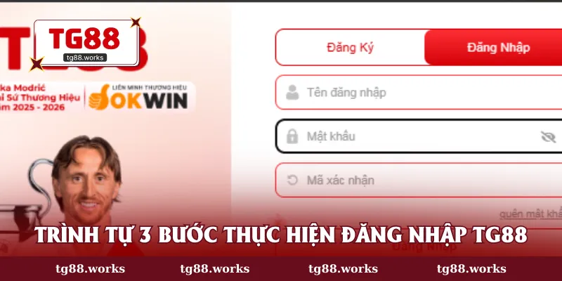 Trình tự 3 bước thực hiện đăng nhập TG88